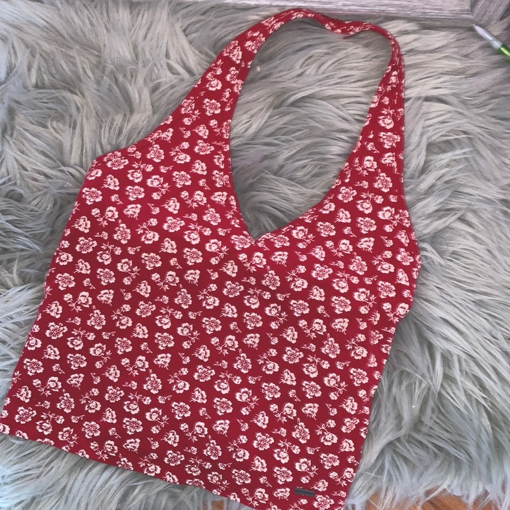 red flower halter top